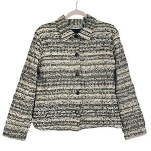 Keren Hart Textured Metallic Jacket M Abstract Art Deco Neutral Capsule Style